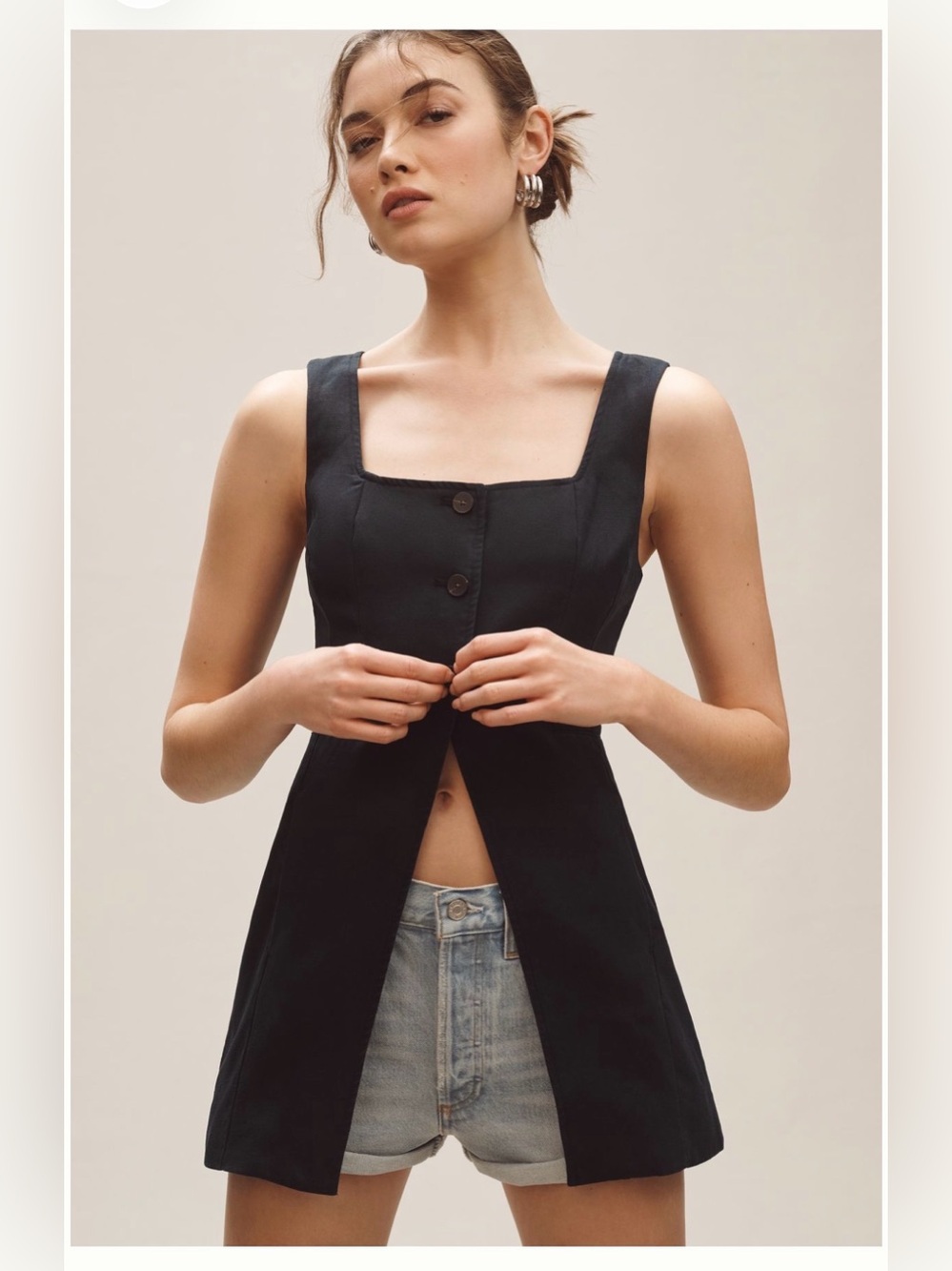 NWT Anthropologie Black Sleeveless Square Neck Button Front Vest 10